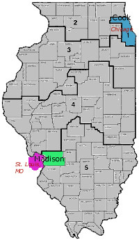 Illinois appellate districts, by county